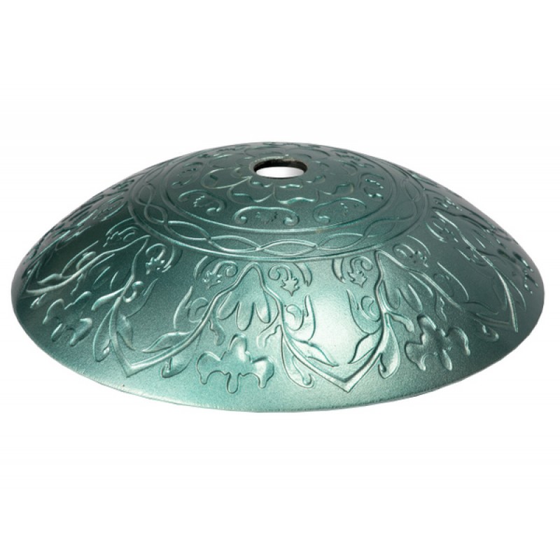 Teal Glass Vessel Sink With Embossed Pattern
