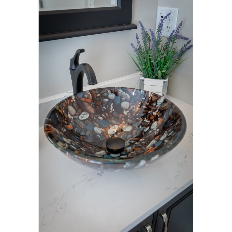 Natural Pebble Pattern Glass Vessel Sink