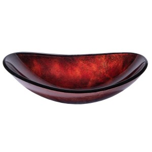 Canoe Shaped Red Copper Reflections Glass Vessel S...