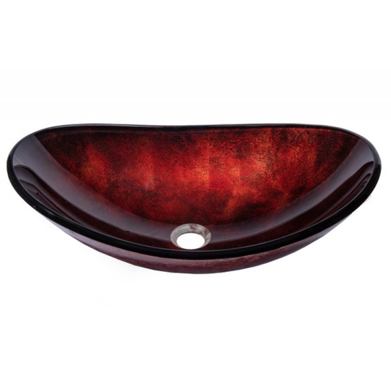 Canoe Shaped Red Copper Reflections Glass Vessel Sink