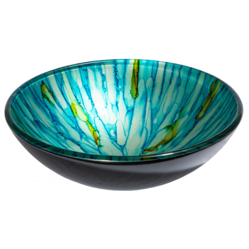 Blue and Green Magnolia Glass Vessel Sink