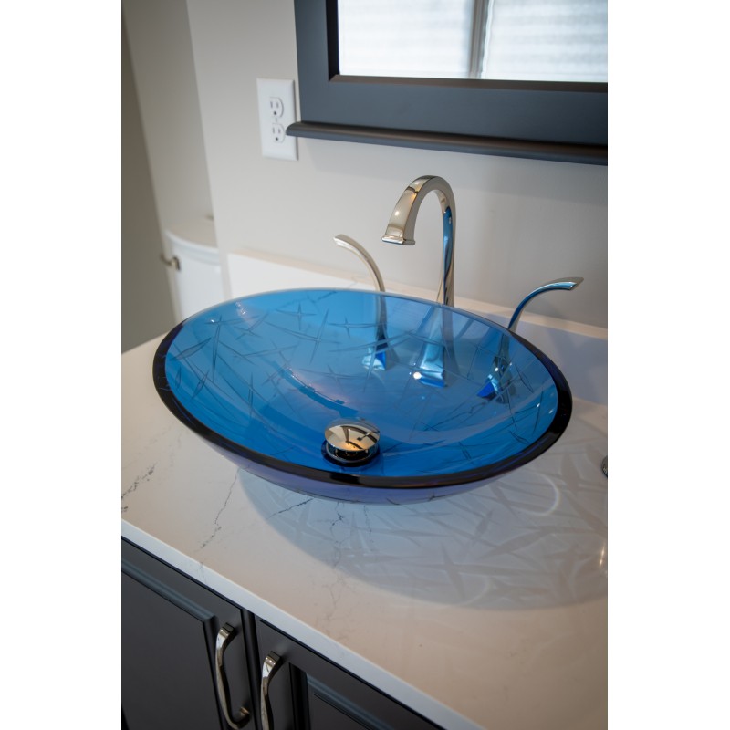 Blue Crystal Oval Glass Vessel Sink