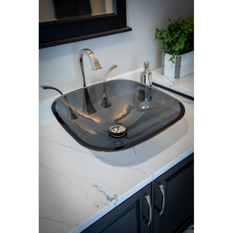 Square Glass Vessel Sink in Onyx Black with Rounded Corners