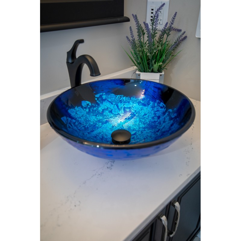 Vibrant Blue Foil Glass Vessel Sink