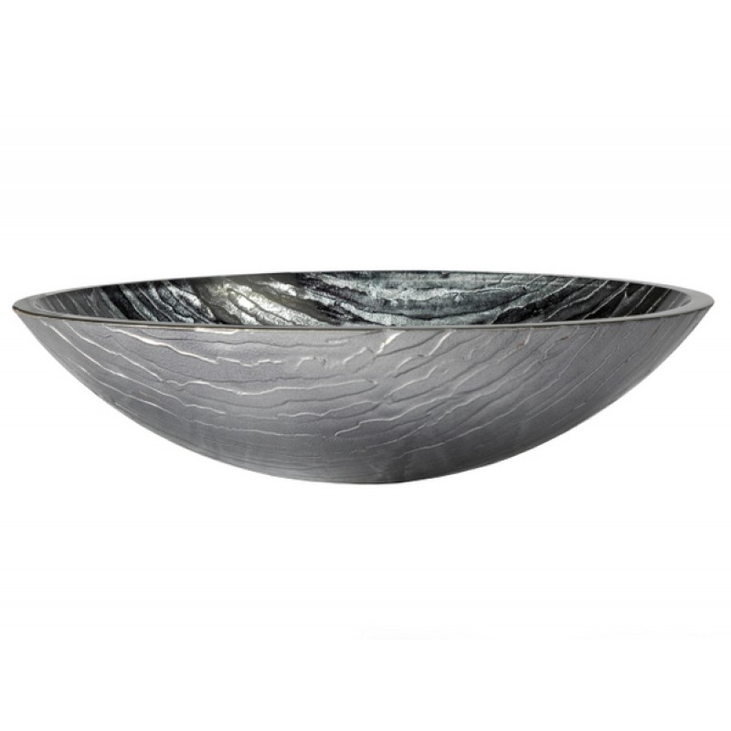 Silver and Black Streaked Oval Glass Vessel Sink