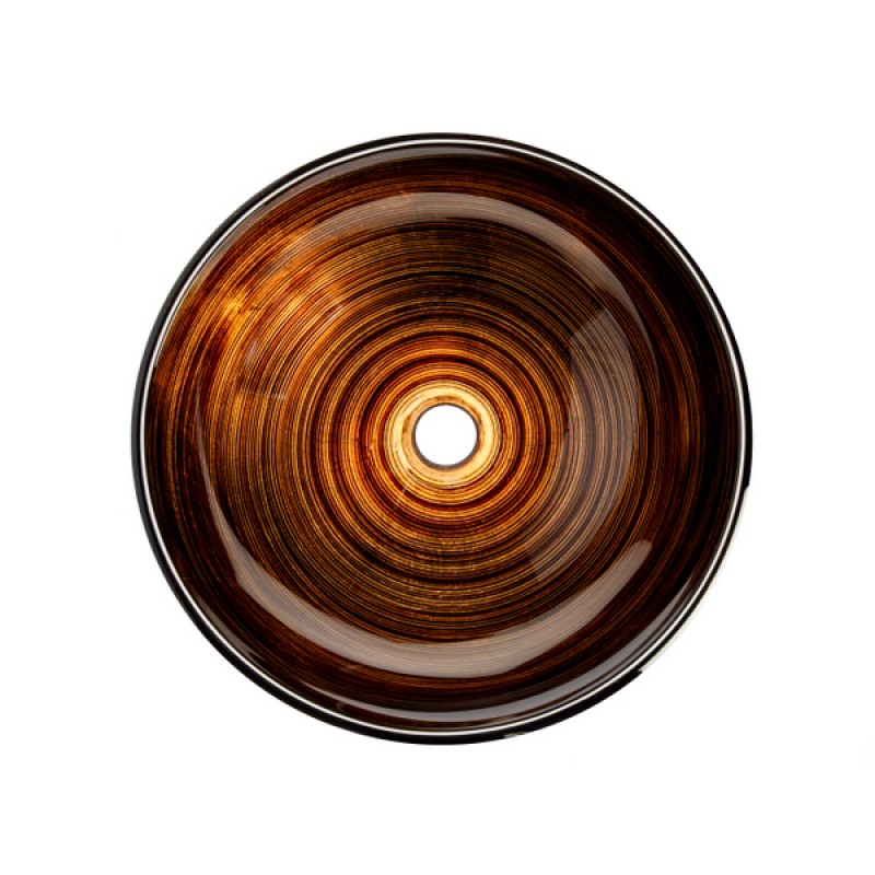 Brown and Gold Rings Glass Vessel Sink