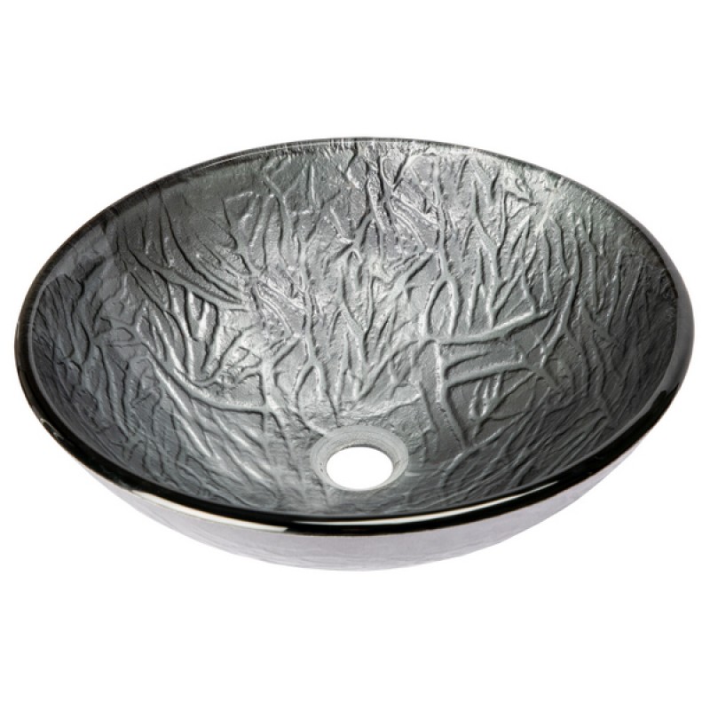 Silver Embossed Round Glass Vessel Sink