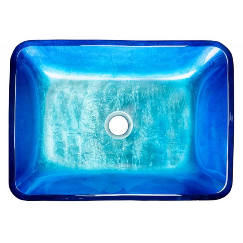 Rectangular Royal Blue Foil Glass Vessel Sink with Black Exterior
