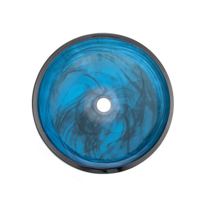 Transparent Dark Blue Mist Flat Bottom Glass Vessel Sink