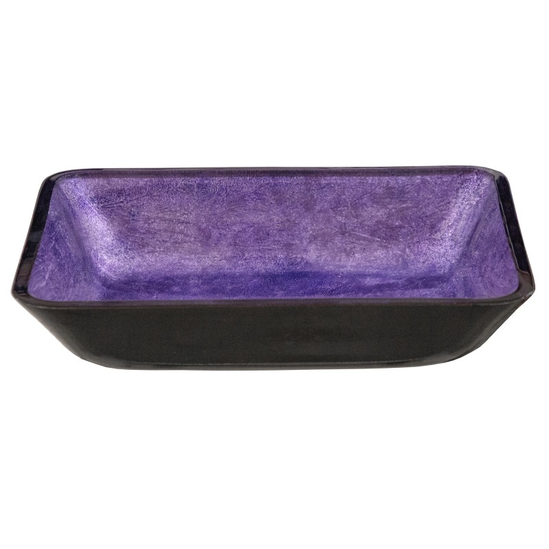 Rectangular Purple Foil Glass Vessel Sink with Black Exterior
