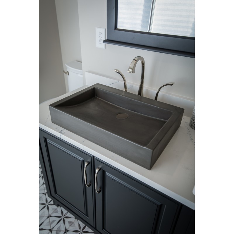 Rectangular Sloped Concrete Vessel Sink - Dark Gray