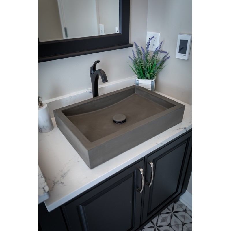 22-in. Shallow Wave Concrete Rectangular Vessel Sink - Dark Gray