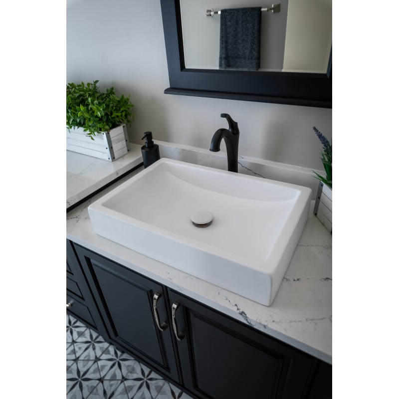 22-in. Shallow Wave Concrete Rectangular Vessel Sink - White
