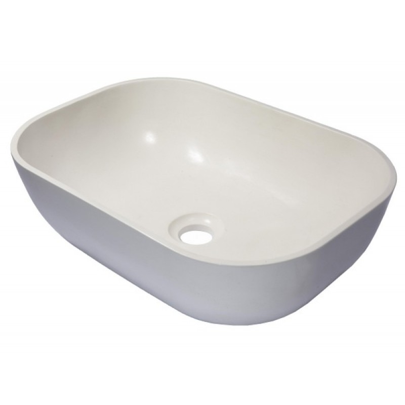 Rounded Corners Rectangular Concrete Vessel Sink - White