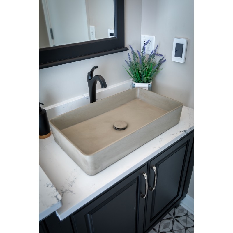Wide Rectangular Concrete Vessel Sink - Light Earthen Gray