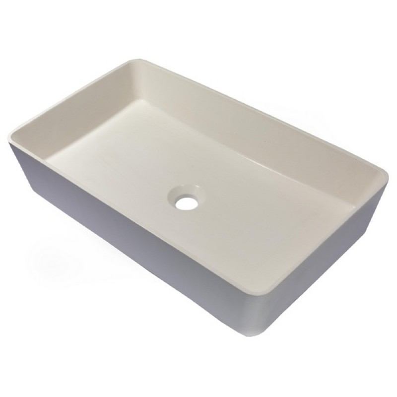 Wide Rectangular Concrete Vessel Sink - White