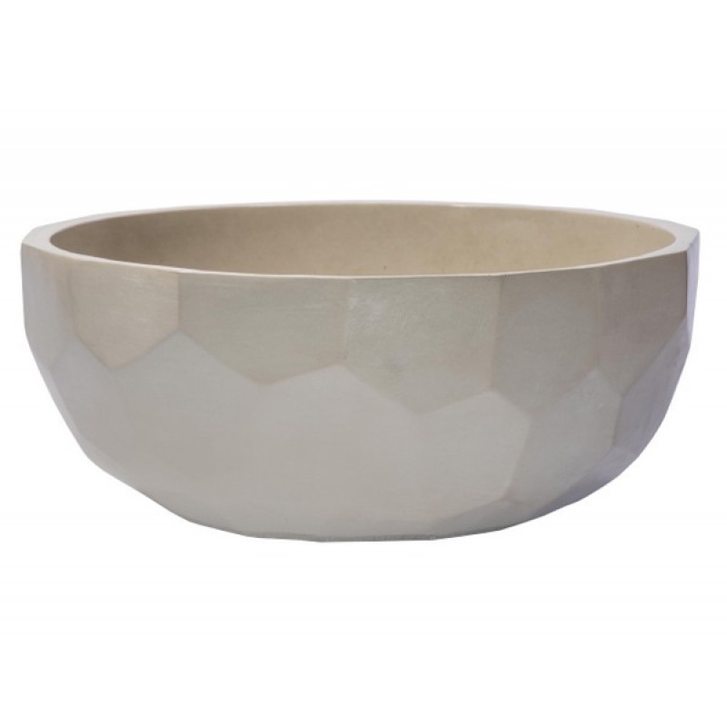 Round Concrete Vessel Sink with Hexagon Patterned Exterior - Light Earthen Gray