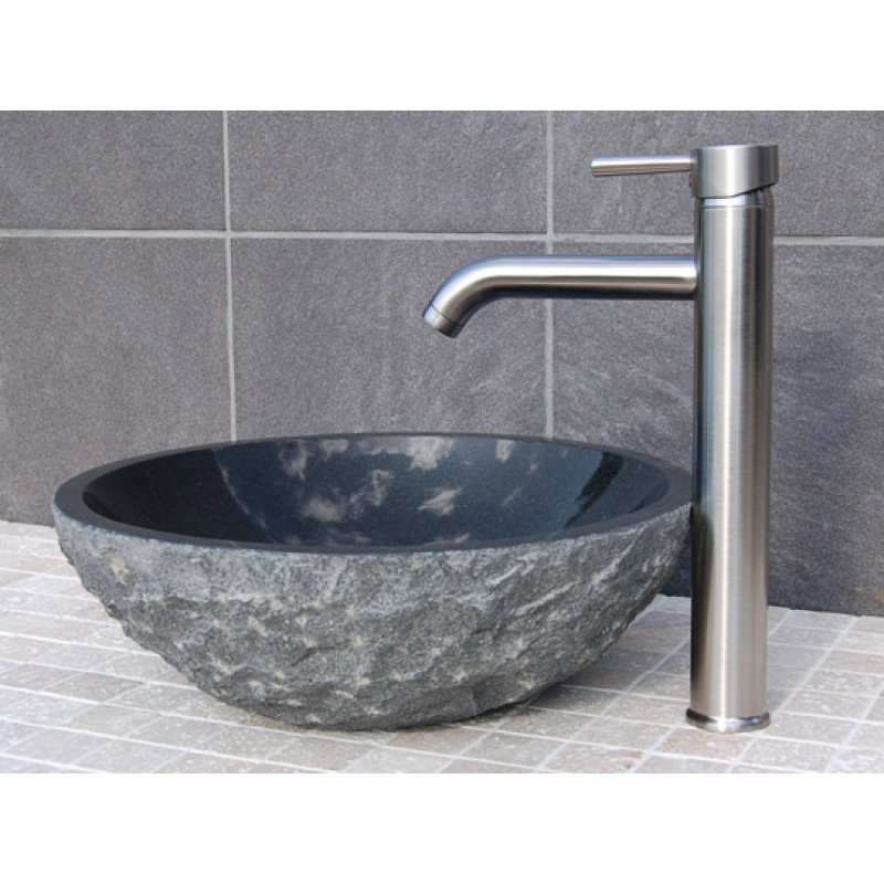 Black Granite Sink Rough Exterior -  Polished Interior