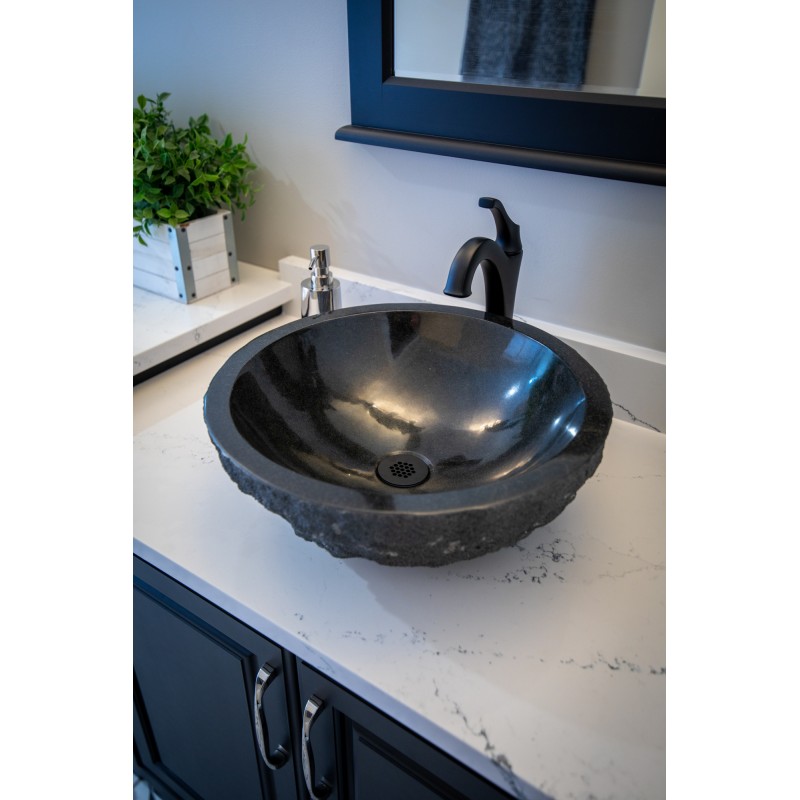 Black Granite Sink Rough Exterior -  Polished Interior