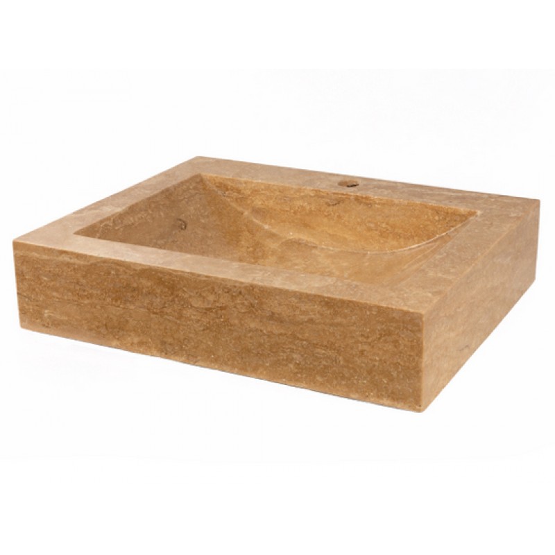 Rectangular Shallow Wave Vessel Sink with Faucet Extension - Beige Travertine