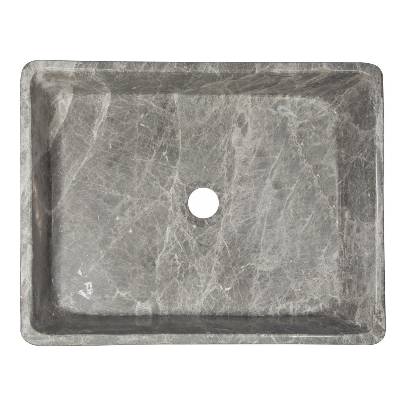 Thin Lip Rectangular Vessel Sink in Emperador Grey Marble