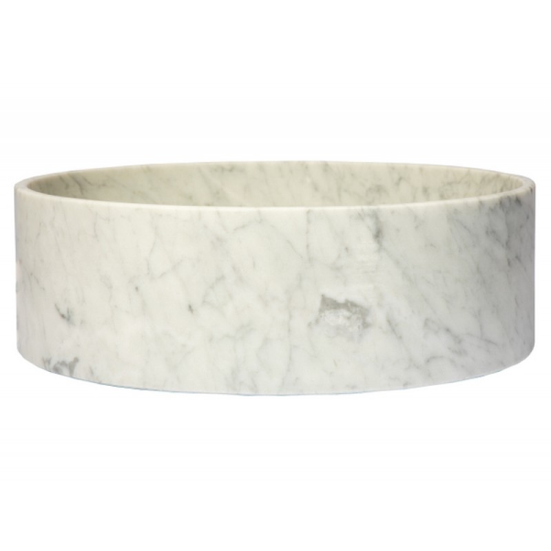 Thin Lip Round Column Vessel Sink - Carrara Marble