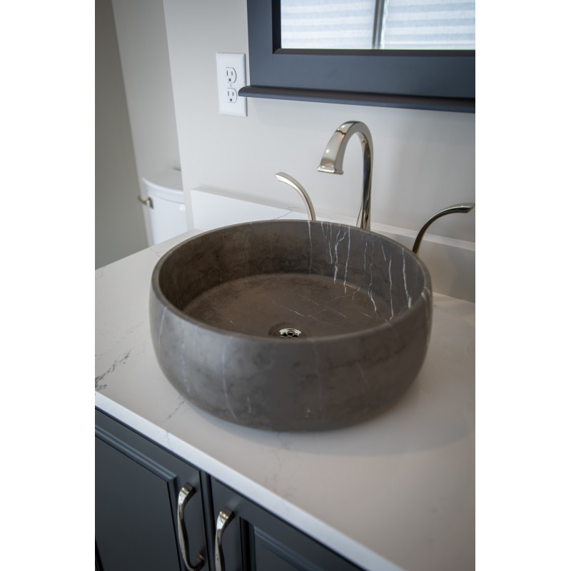 Rounded Vessel Sink in Pietra Grey Marble