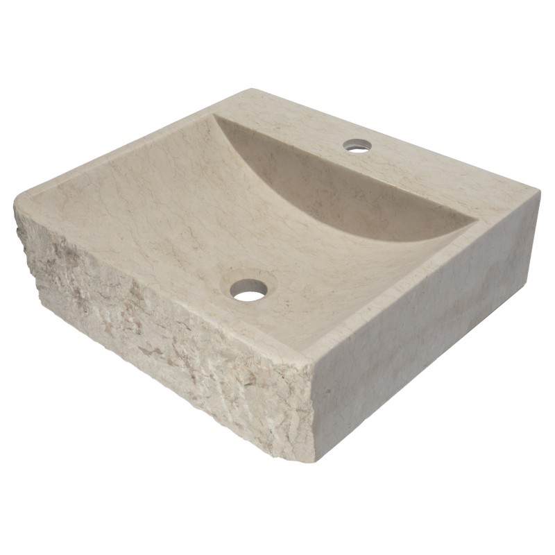 Rectangular Sloped Vessel Sink with Faucet Extension - Sunny Yellow Marble