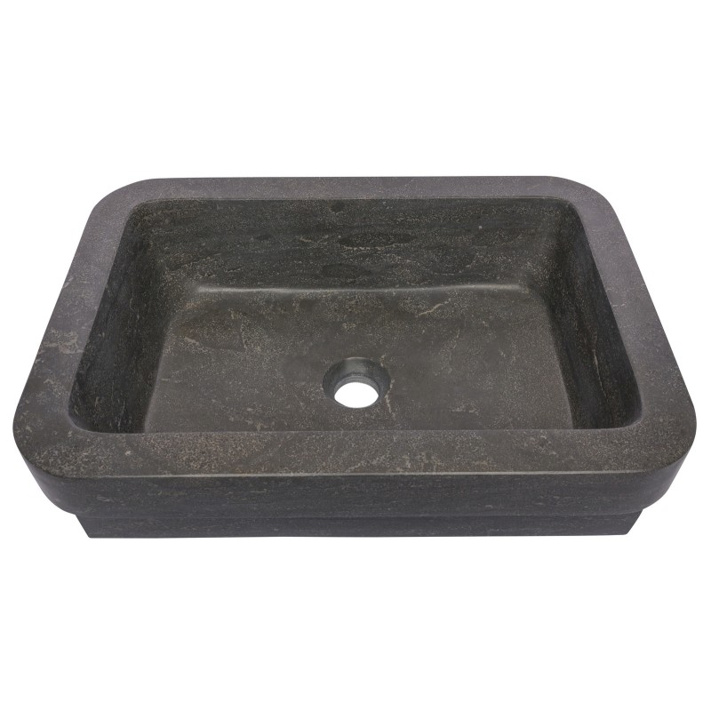 Semi Recessed Rectangular Vessel Sink With Apron in Black Limestone