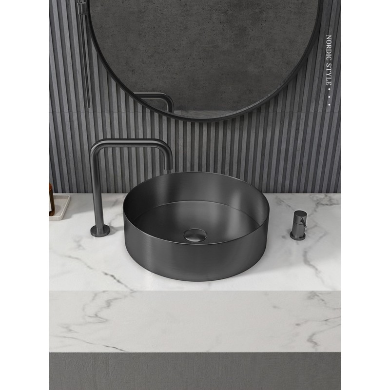 Round 15-in Stainless Steel Vessel Sink in Black with Drain