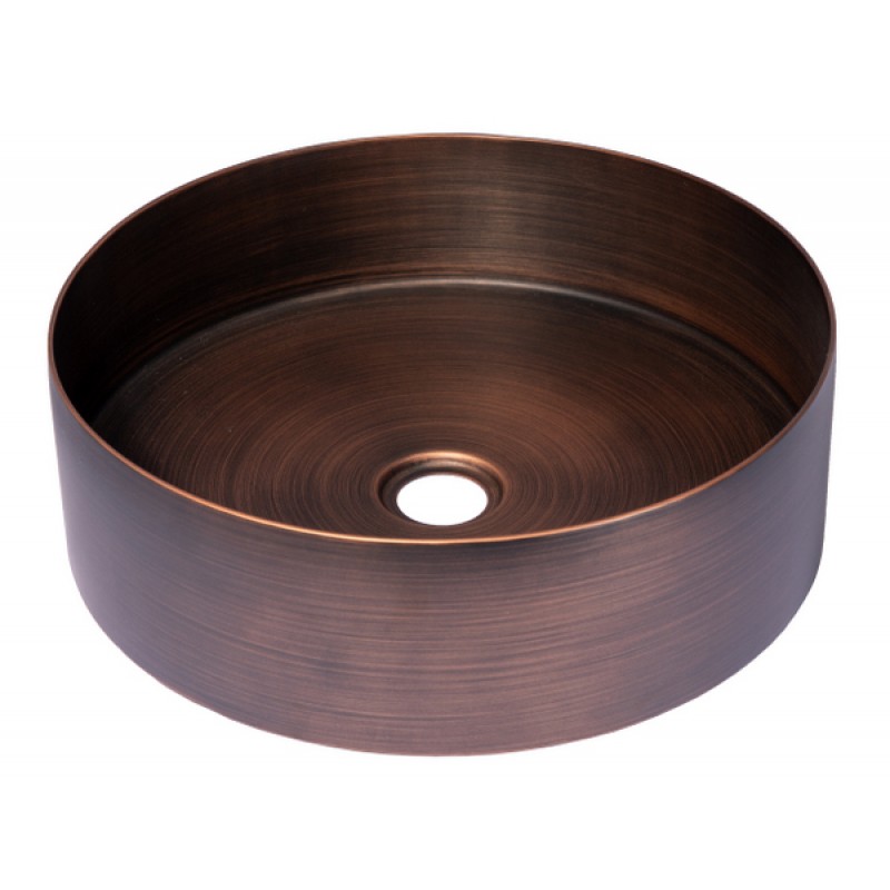 Round 15-in Stainless Steel Vessel Sink in Bronze with Drain
