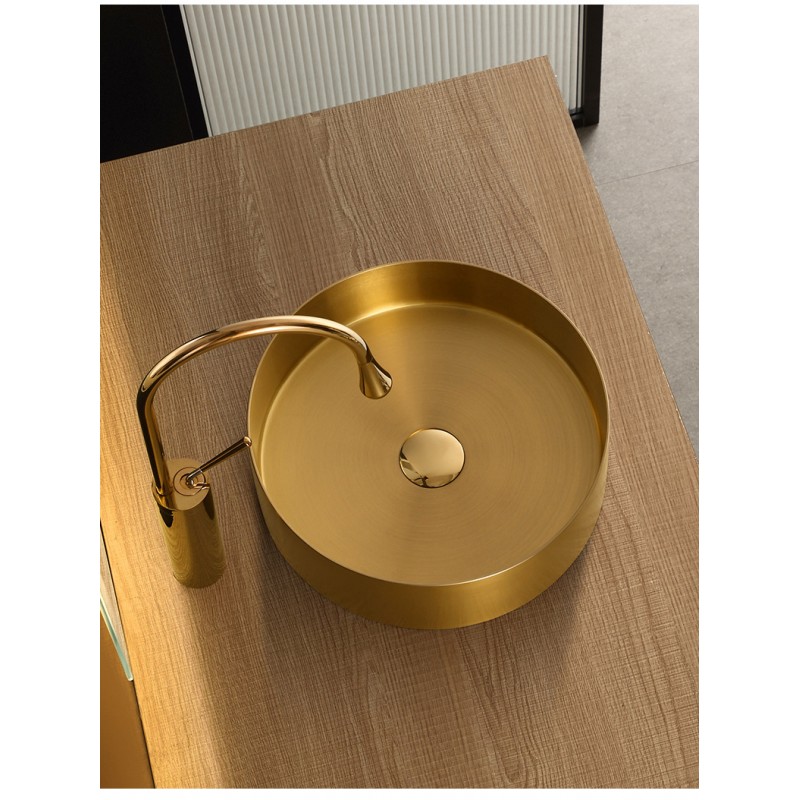 Round 15-in Stainless Steel Vessel Sink in Gold with Drain
