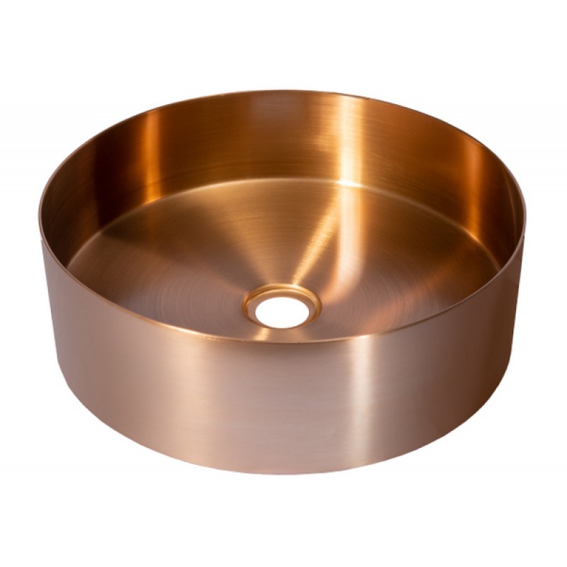 Round 15-in Stainless Steel Vessel Sink in Rose Gold with Drain