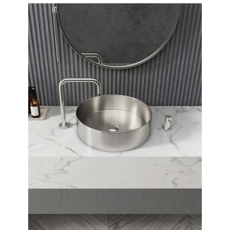 Round 15-in Stainless Steel Vessel Sink in Silver with Drain