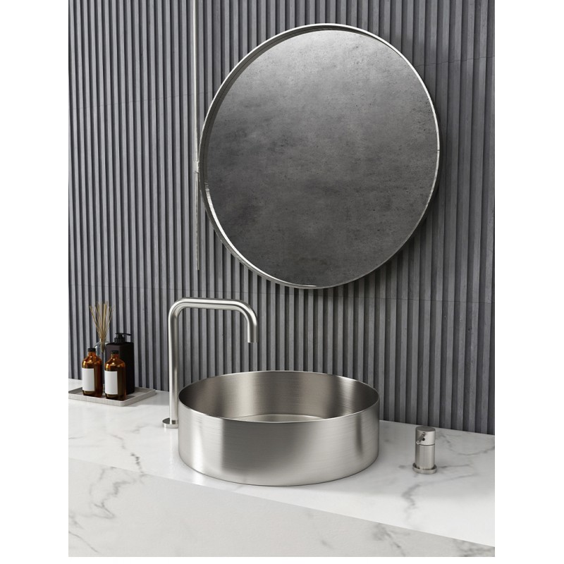 Round 15-in Stainless Steel Vessel Sink in Silver with Drain