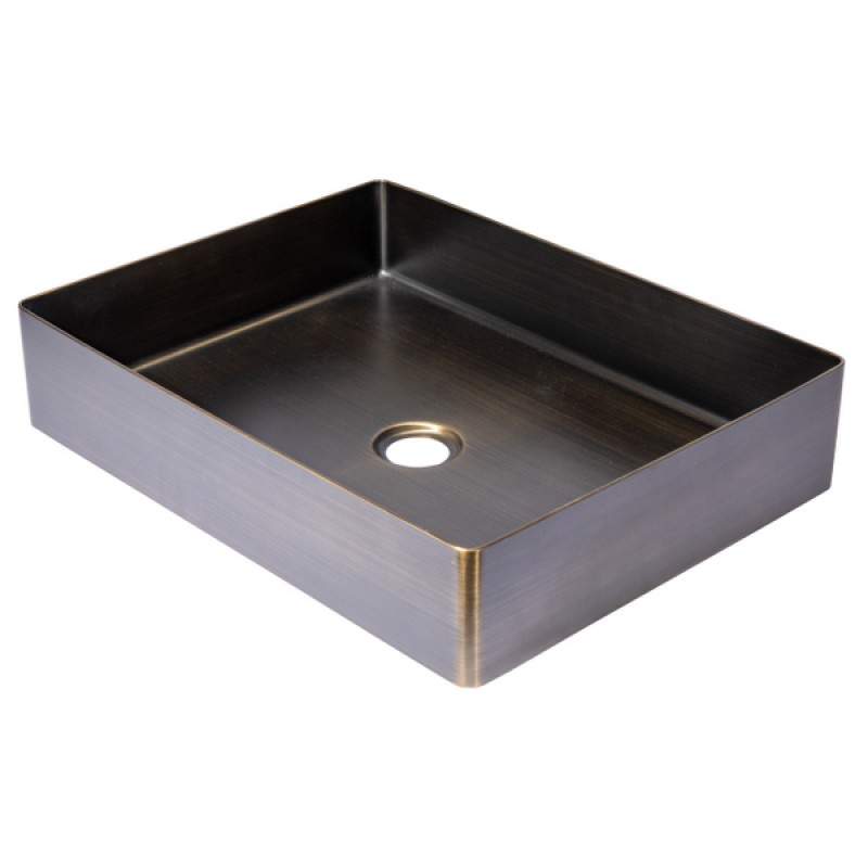 Rectangular 18.9 x 14.6-in Stainless Steel Vessel Sink in Antique with Drain