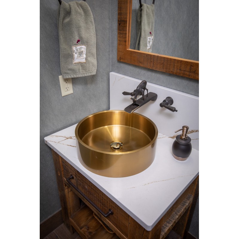 Round 15.75-in Stainless Steel Vessel Sink with Rim in Gold with Drain
