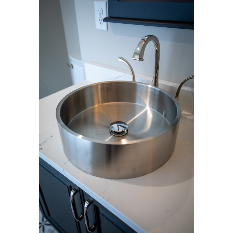 Round 15.75-in Stainless Steel Vessel Sink with Rim in Silver with Drain