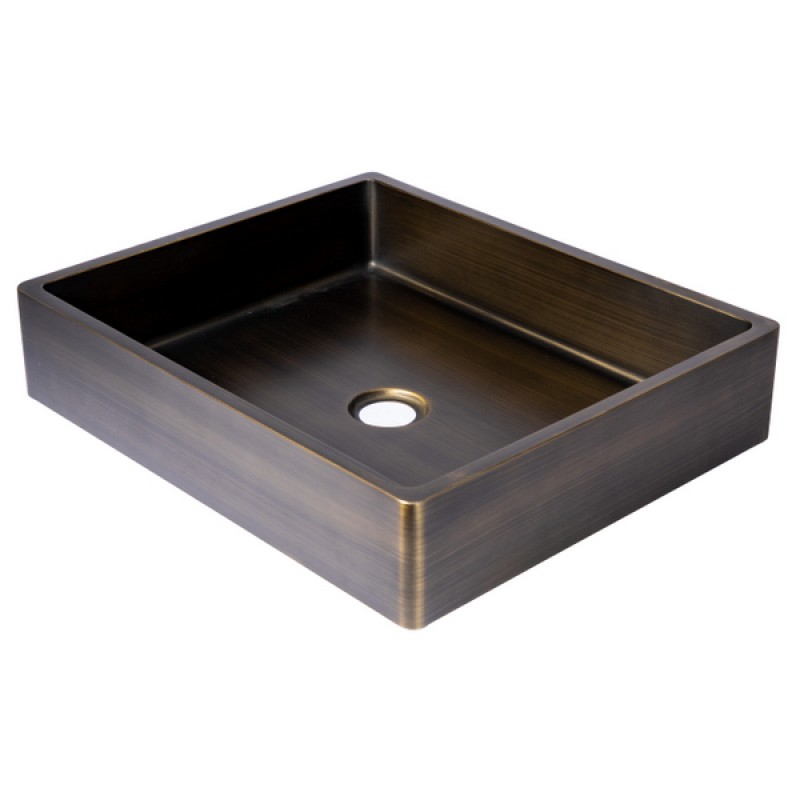 Rectangular 18.7 x 15.75-in Stainless Steel Vessel Sink with Rim in Antique with Drain
