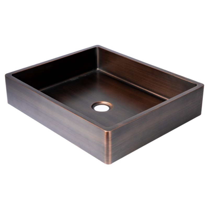 Rectangular 18.7 x 15.75-in Stainless Steel Vessel Sink with Rim in Bronze with Drain