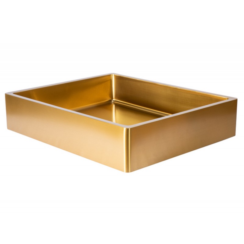 Rectangular 18.7 x 15.75-in Stainless Steel Vessel Sink with Rim in Gold with Drain