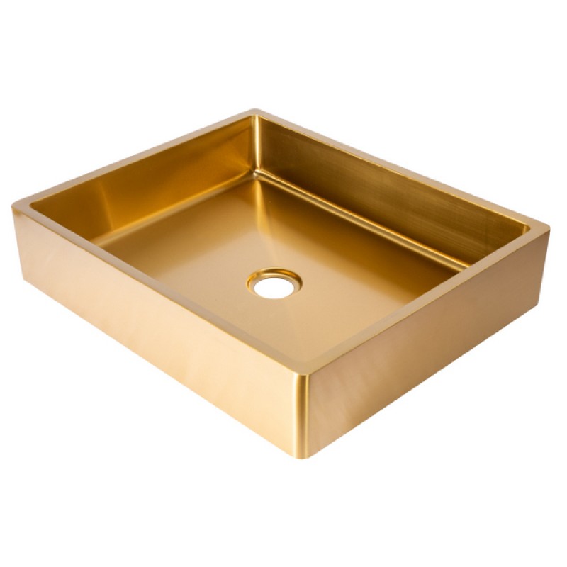 Rectangular 18.7 x 15.75-in Stainless Steel Vessel Sink with Rim in Gold with Drain