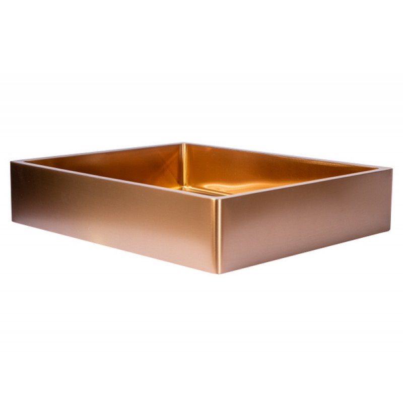 Rectangular 18.7 x 15.75-in Stainless Steel Vessel Sink with Rim in Rose Gold with Drain