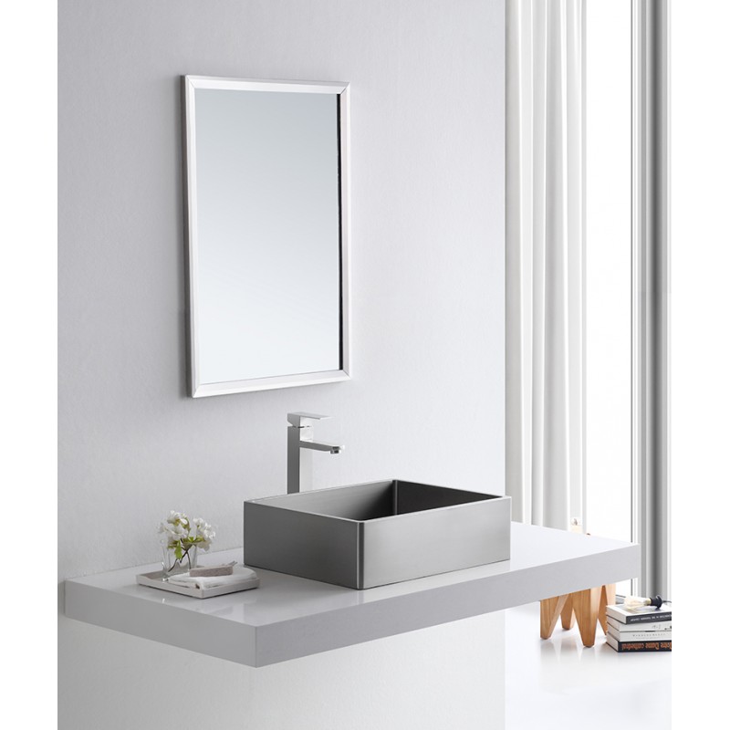 Rectangular 18.7 x 15.75-in Stainless Steel Vessel Sink with Rim in Silver with Drain