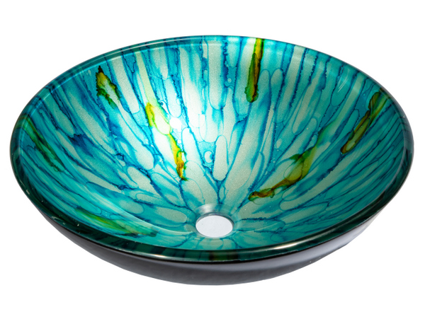 -Blue and Green Magnolia Glass Vessel Sink